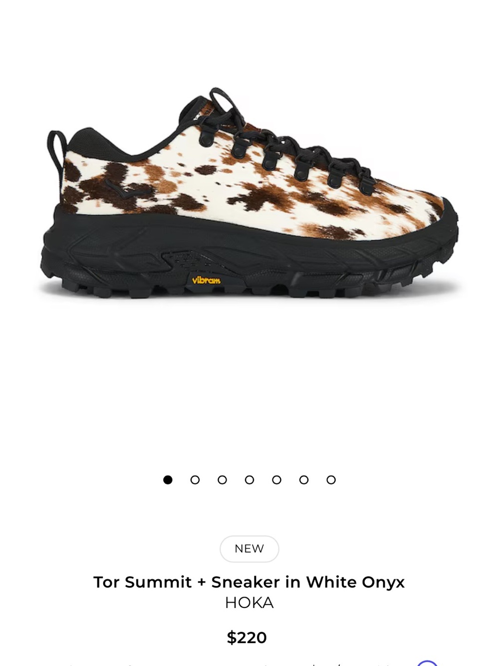 Hoka Tor Summit+ Sneaker in White and Brown Cow Print